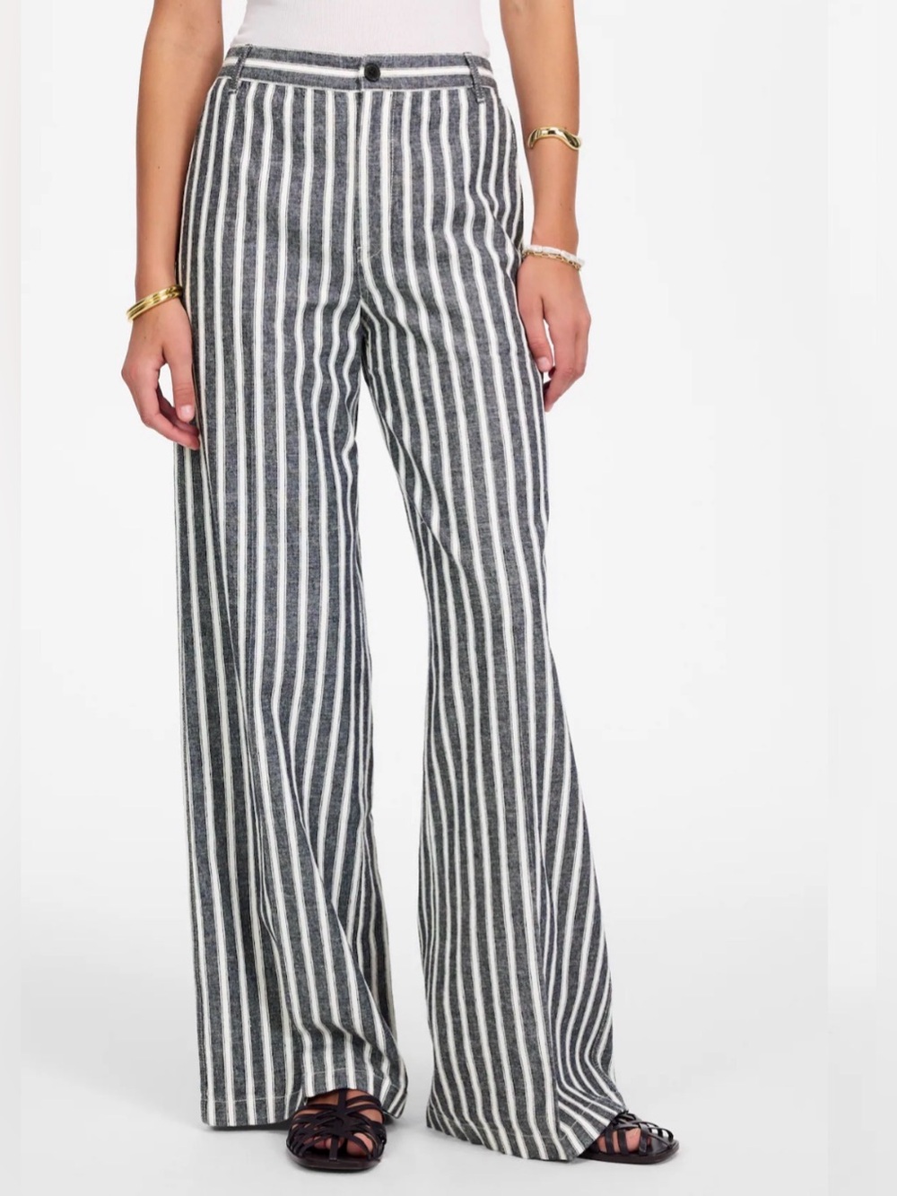 Madewell The Zoe Relaxed Wide-Leg Vertical Stripe Pants Linen & Cotton Blend